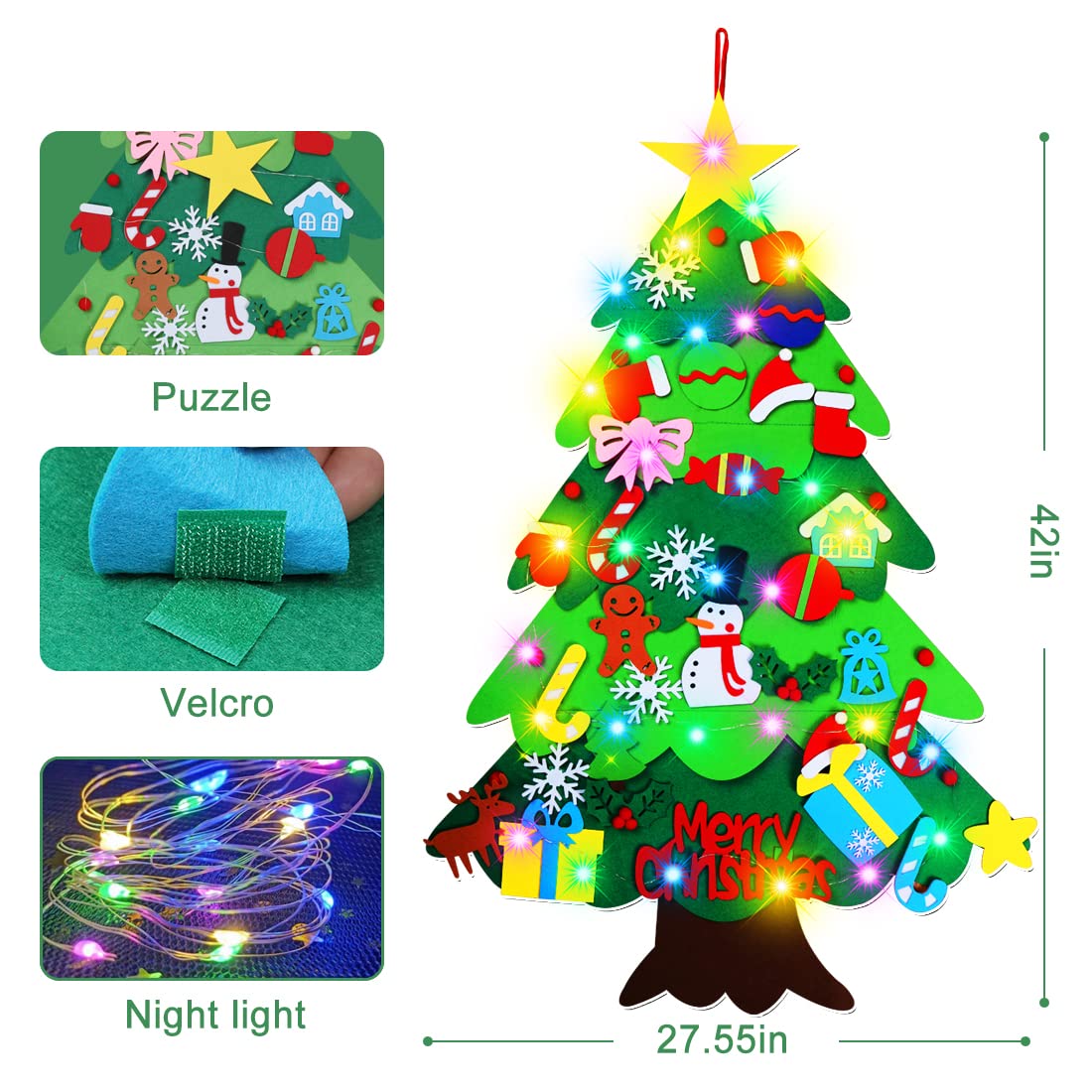 DIY Felt Christmas Tree-3.5 FT Wall Felt Christmas Tree Set for Xmas Gifts Home Door Wall Decoration