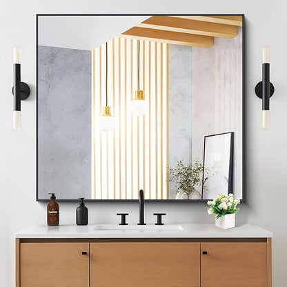 Black Bathroom Mirror for Wall, 36x40 Inch Rectangle Mirrors with Metal Frame, Modern Vanity Wall Mirror Decor for Entryway Hangs, Bathroom Living Room Horizontal or Vertical