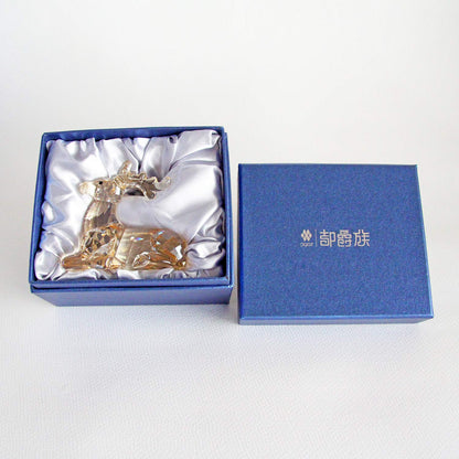 DOJOZ Crystal Deer Animals Lovely Elegant Craft Decorations for Home Ornaments Christmas Collectible Birthday Gifts Reindeer Figurines (Gold)