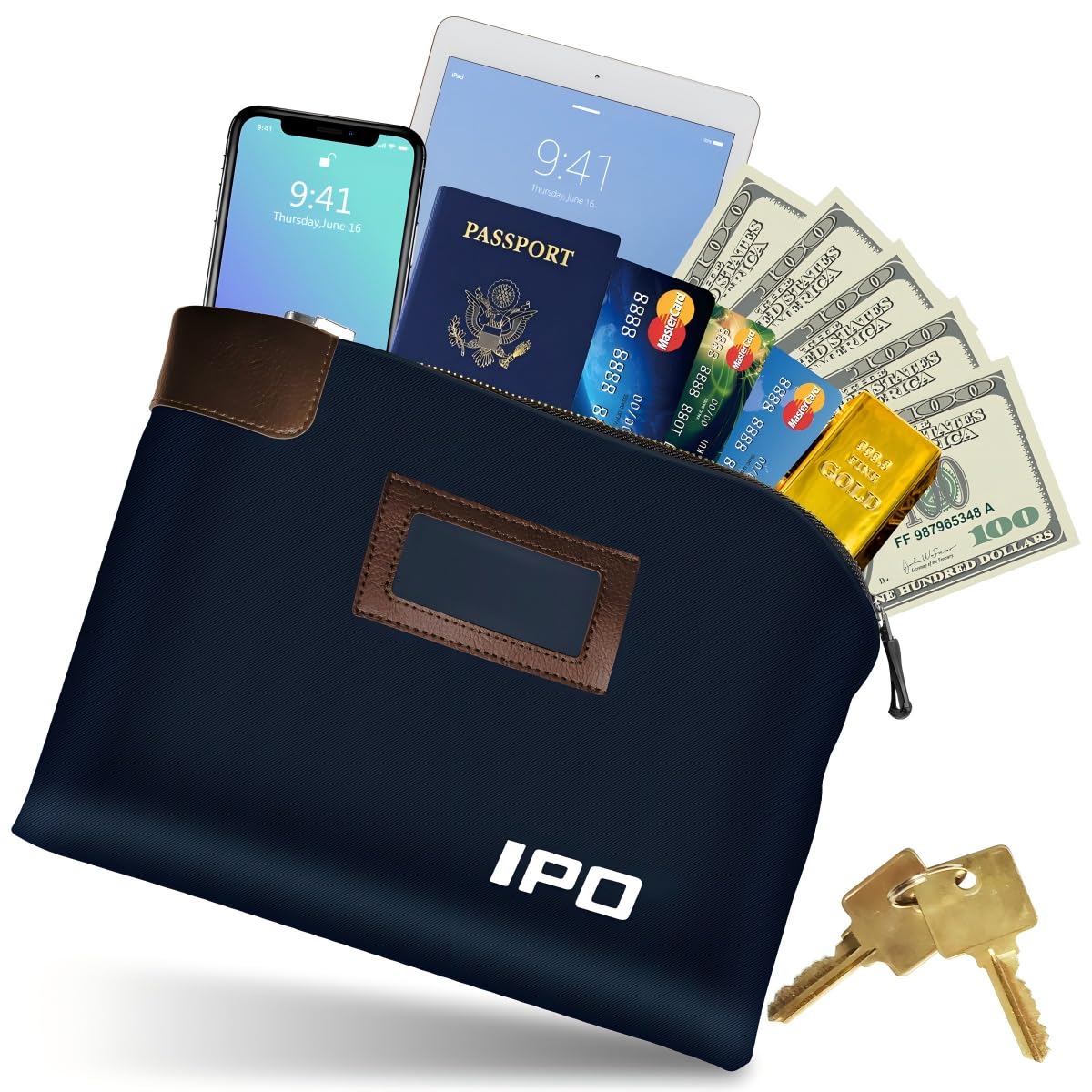 Waterproof Cash Bag with Lock and 2 Keys, 11 x 8.6 Inches, Canvas Documents Bag, Money Bank Deposit Bag with Zipper, Durable Leatherette Money Cash Coin Check Wallet Pouch for Men & Women