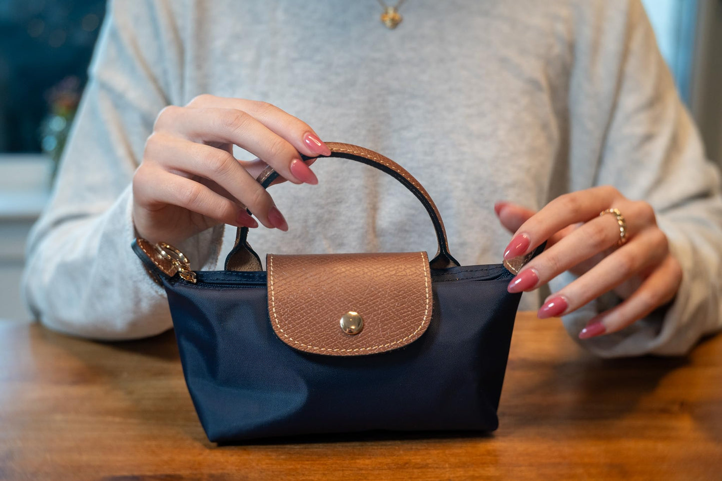 Mini Crossbody Bag | Genuine Leather Trimming | Snap & Zipper Closure | Fashionable | Water resistant | Phone Pouch | Lightweight | Cosmetic Bag | Adjustable Strap Included (Navy Blue)