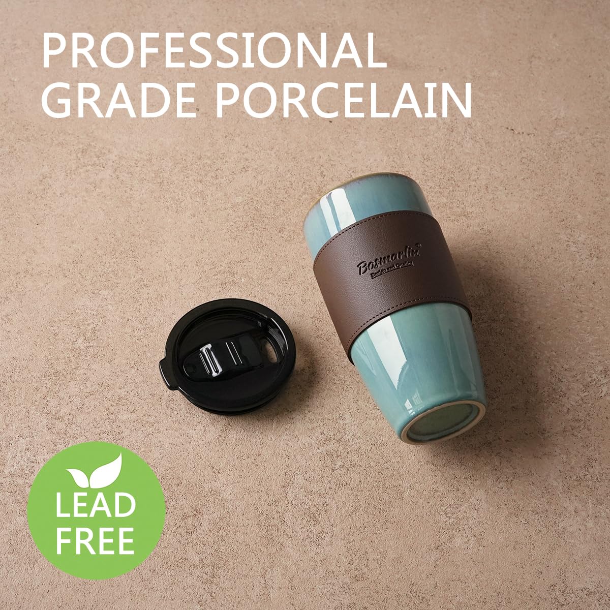 Bosmarlin Ceramic Trave Coffeel Mug with Lid, 21 oz, Portable Coffee Cup for Car Cup Holder, Microwave and Dishwasher Safe, Reactive Glaze
