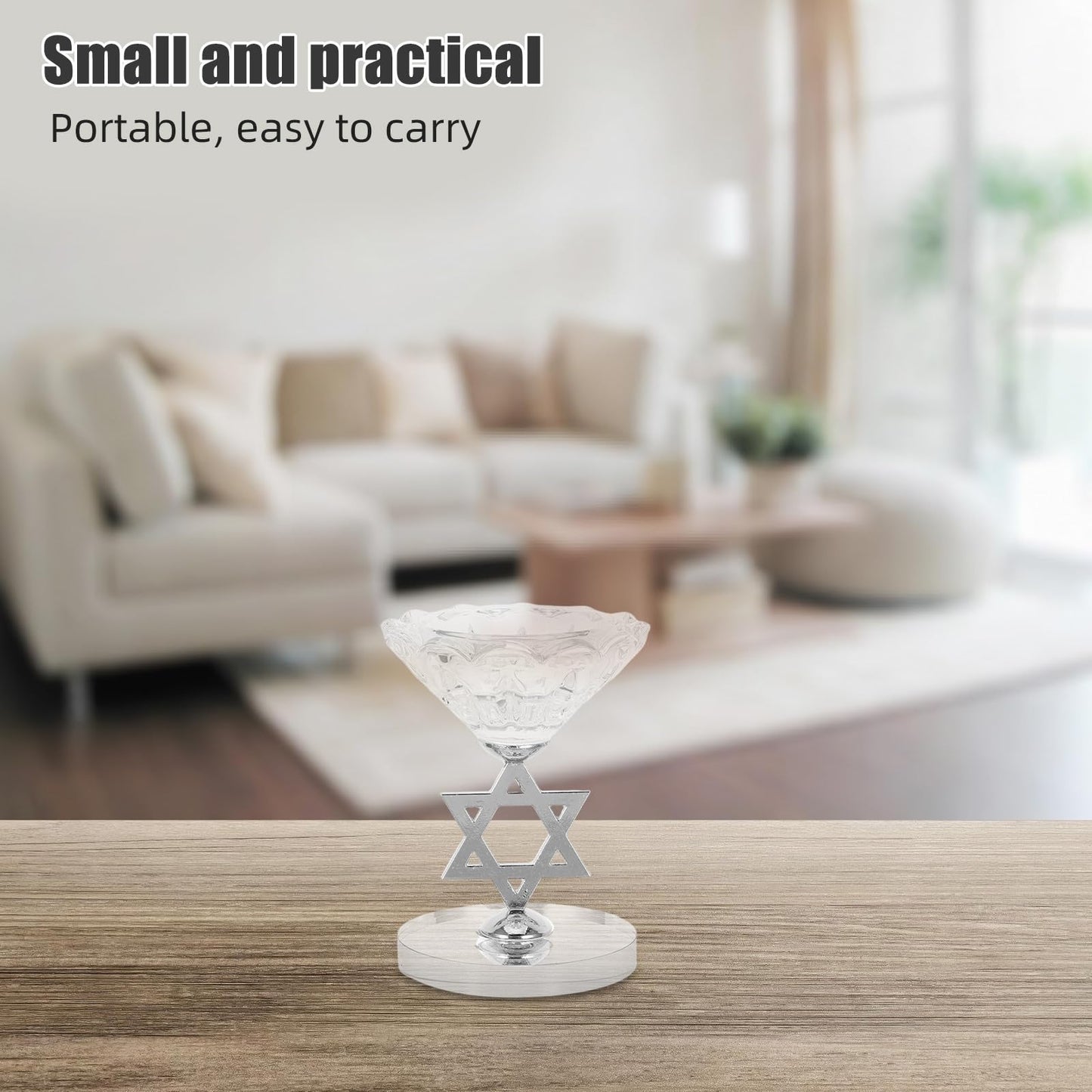 RUNROTOO Crystal Star of David Candle Holder - Hanukkah Candlestick - Decorative Tabletop Ornament - Jewish Religious Menorah Centerpiece - Pillar Candle Stand