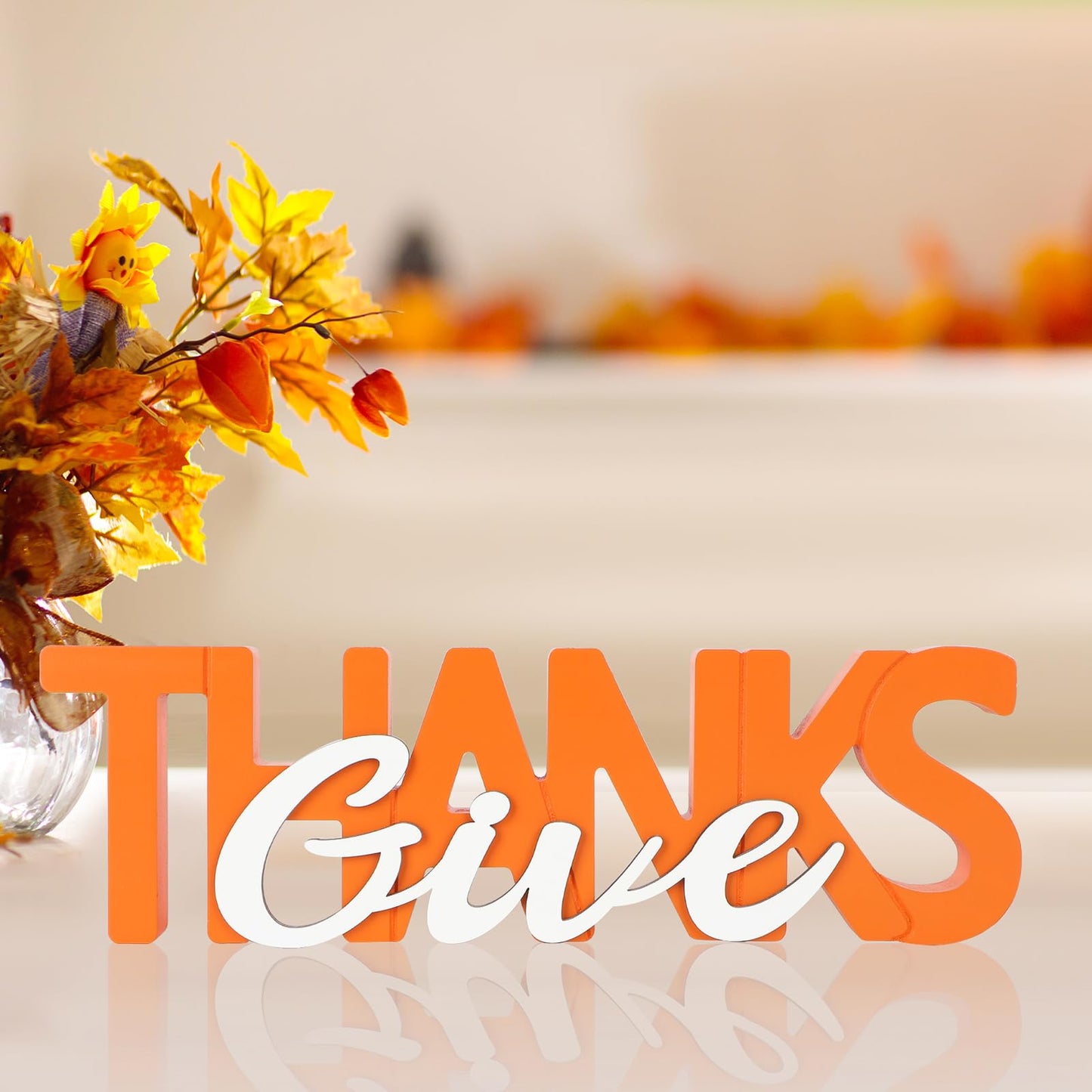 COCHIE Wooden Thanksgiving Give Thanks Sign, Fall Decorations for Home, Office, Shelf, Mantel, Indoor, Wood Thanksgiving Decor, Autumn Table Top Party Decoration (Give Thanks)