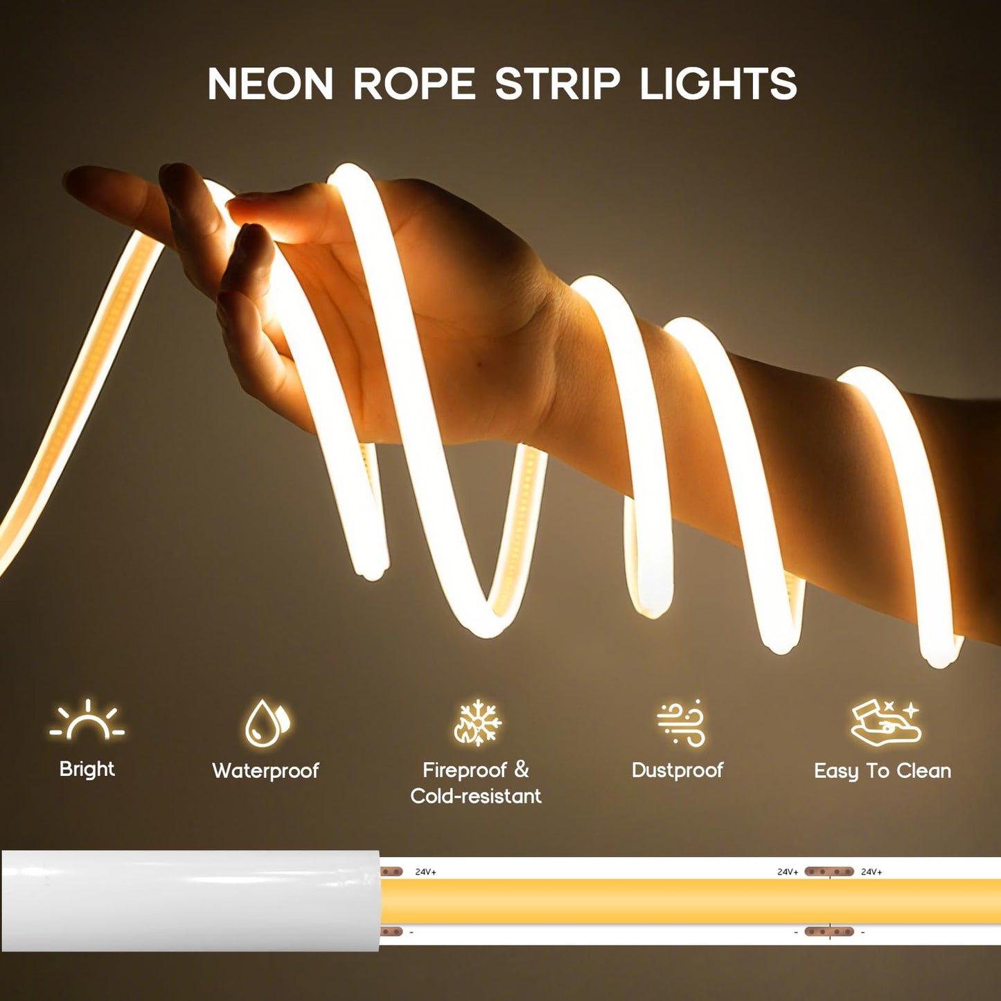 VOEWT LED Neon Lights Daylight White 6000K,16.4ft 110-120V LED Strip Lights,Flexible Outdoor Waterproof Neon Rope Lights for Bedroom,Cabinet,Kitchen,Living Room,Mirror,Halloween Decor