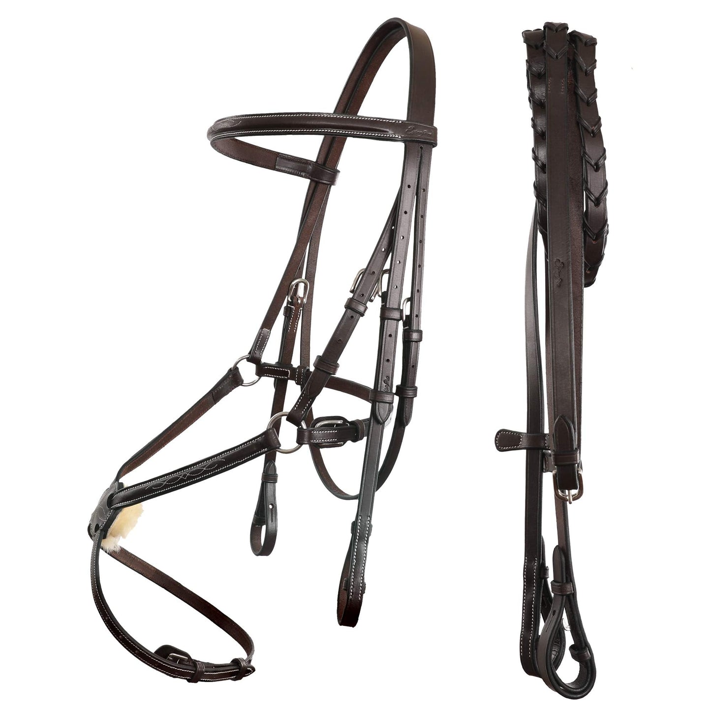 Exion Figure 8 Horse Bridle with Leather Laced Reins | English Jumping Bridle with Figure 8 Noseband | Black, Brown Equestrian Bridle for Horses, Cob, Pony & Oversize