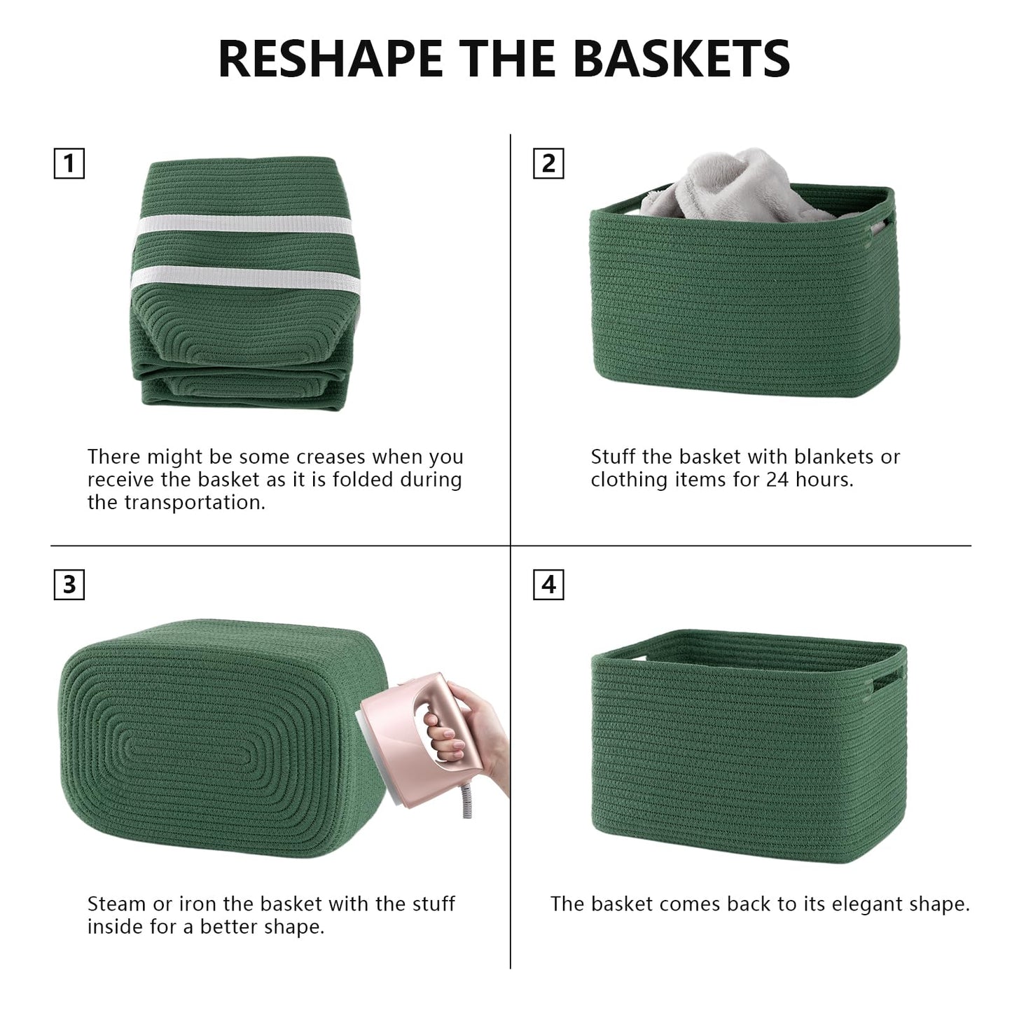 SIXDOVE 4 Pack Storage Baskets for Organizing, Woven Baskets for Shelves - Perfect for Toys, Books, Towels, and Clothes, Durable Gift Basket Bins Toy Storage, 12.7''L x9''W x7.8''H, Green