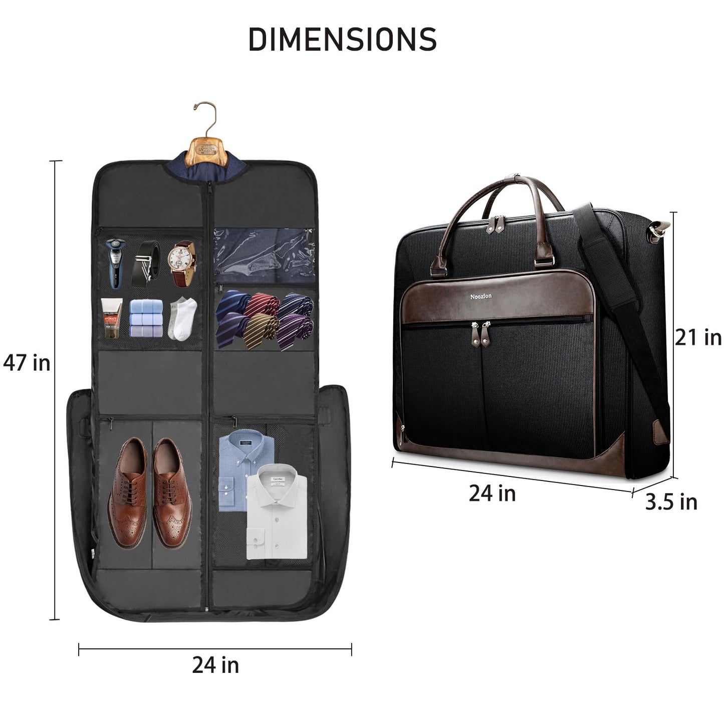 Noozion Garment Bag for Travel, Large Carry On Suit Bag for Business Up to 4 Suits, Wrinkle Free Garment Bag for Hanging Clothes with Shoulder Strap, Laptop Compartment, and Wet-Dry Pocket