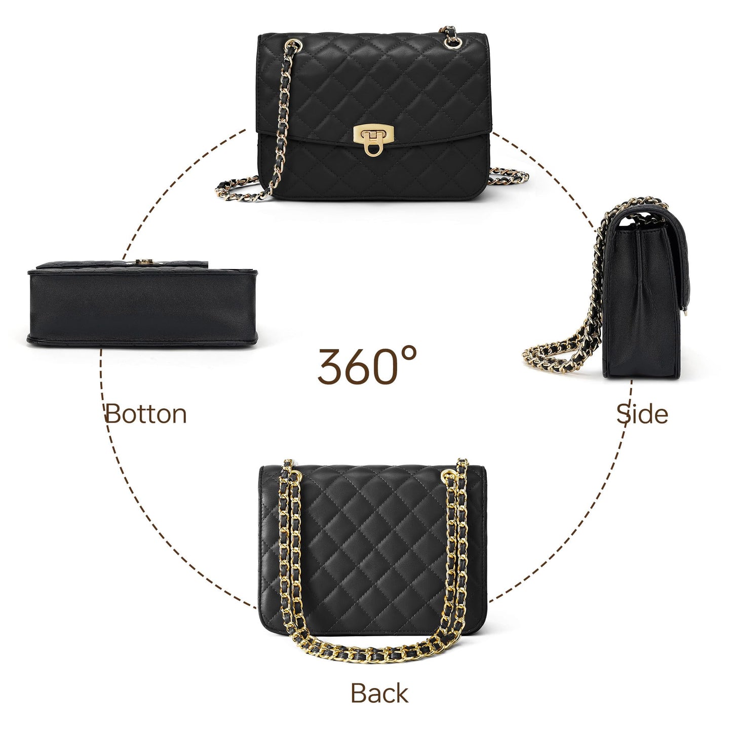 GEMIU Quilted Crossbody Purse for Women Small Women's Shoulder Handbags Womens Clutch Purses with Gold Chain Dressy Black