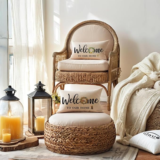 ULOVE LOVE YOURSELF Welcome Throw Pillow Covers 12 x 20 Inch Summer Holiday Decorative Lumbar Pillowcases Farmhouse Sunflowers Birds Cushion Covers for Front Porch Decor