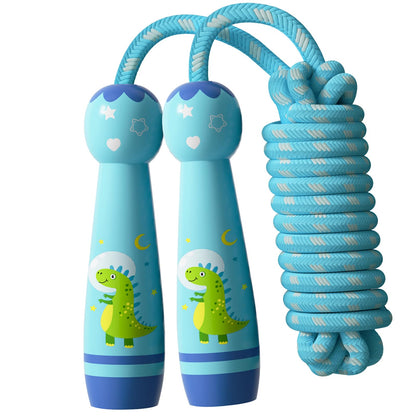 Jump Rope for Kids-Adjustable Cotton Braided Skipping Rope with Wooden Handle for Toddler Fitness Workout Exercise Outdoor Activity