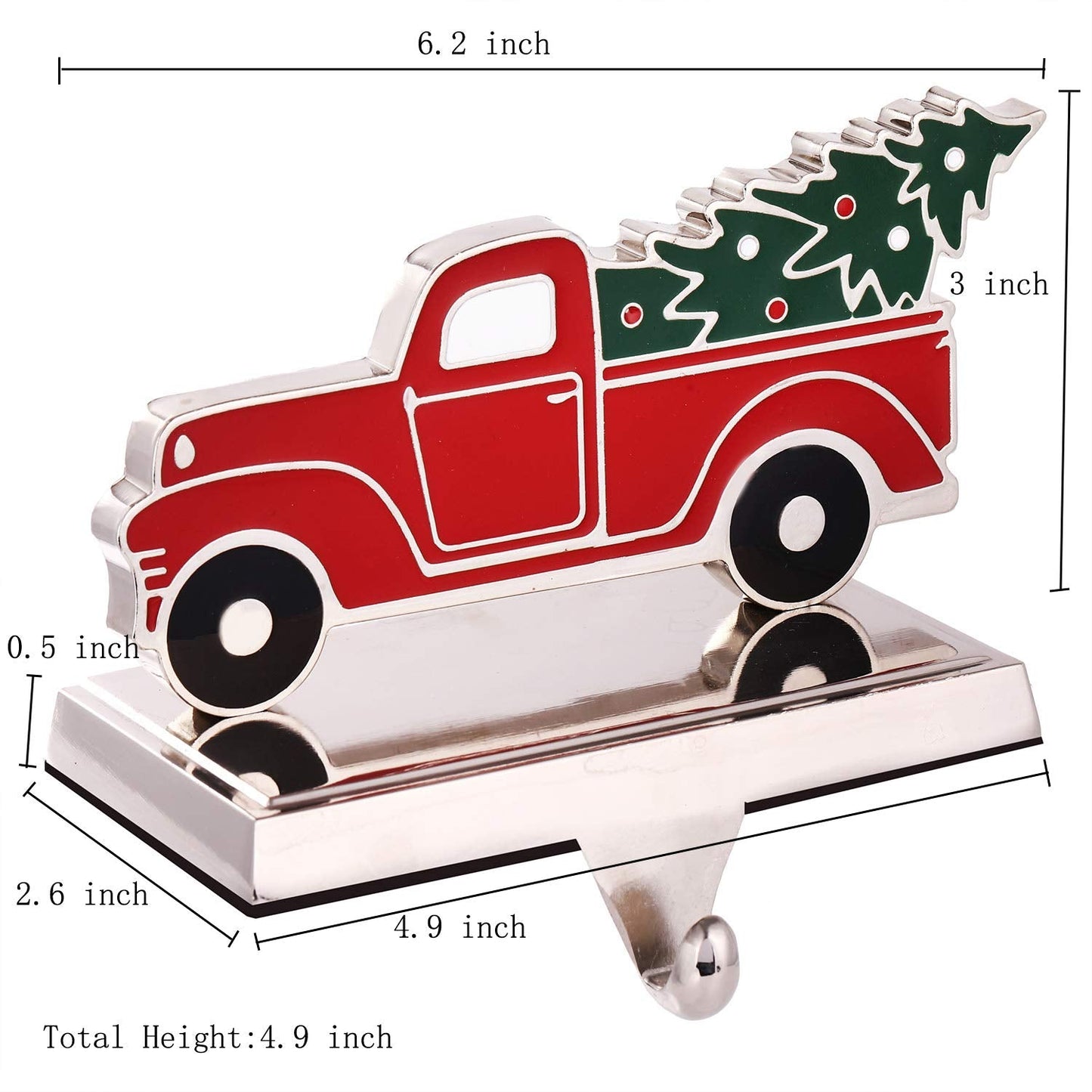 Yuokwer Set of 2 Christmas Stocking Holder for Mantel Christmas Decoration,Metal Red Truck with Christmas Tree Stocking Hangers for Fireplace Xmas Decoration Supplies (Truck)