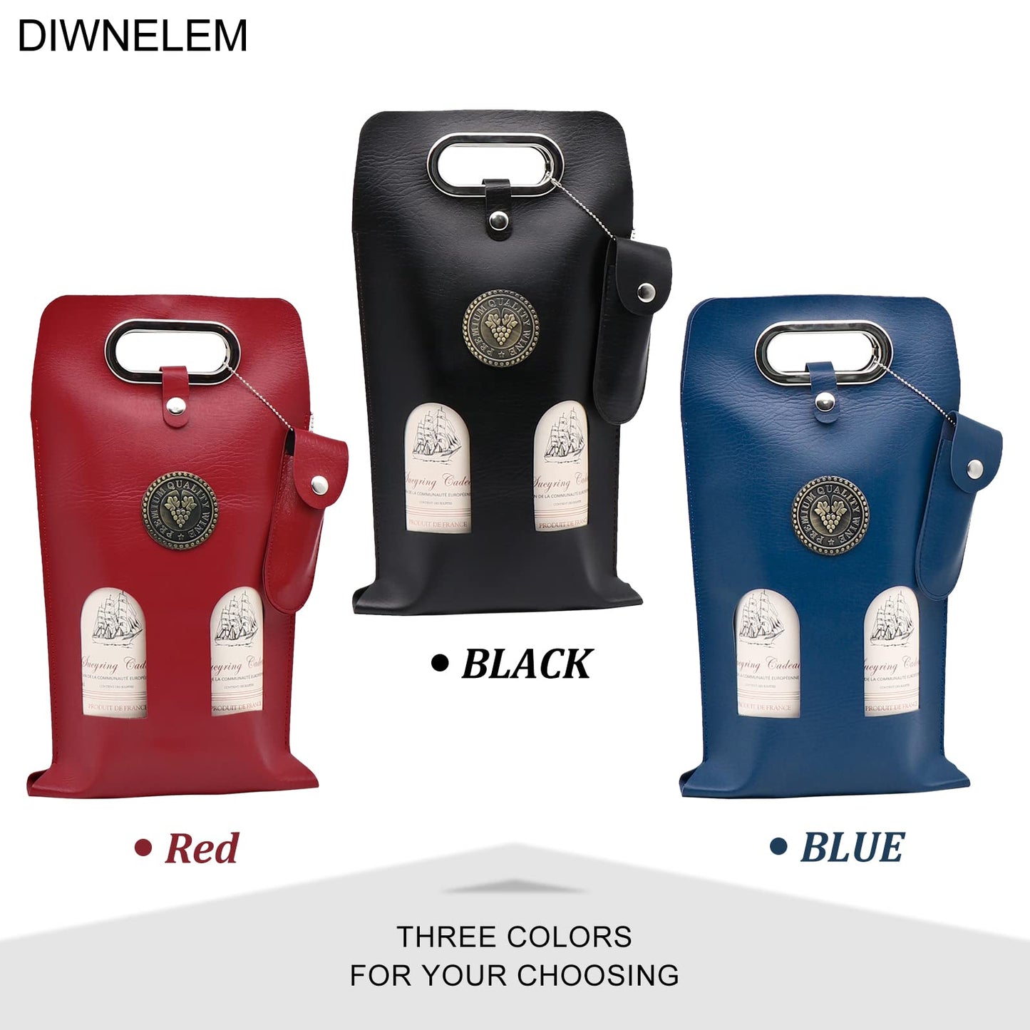 DIWNELEM Leather Wine Bag Leather Wine Gift Bags with Wine Opener Wine Tote Carrier Bag Wine Bottle Bags for Wedding, Birthday,Travel, Parties,Christmas