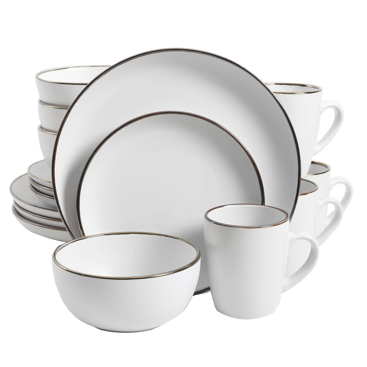 Gibson Home Queenslane 16 Piece Double Bowl Plates and Bowls Dinnerware Sets - Matte Blue
