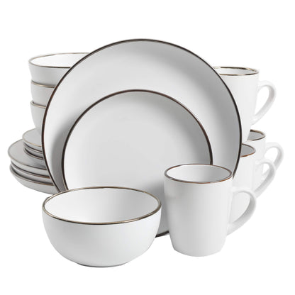Gibson Home Queenslane 16 Piece Double Bowl Plates and Bowls Dinnerware Sets - Matte Blue