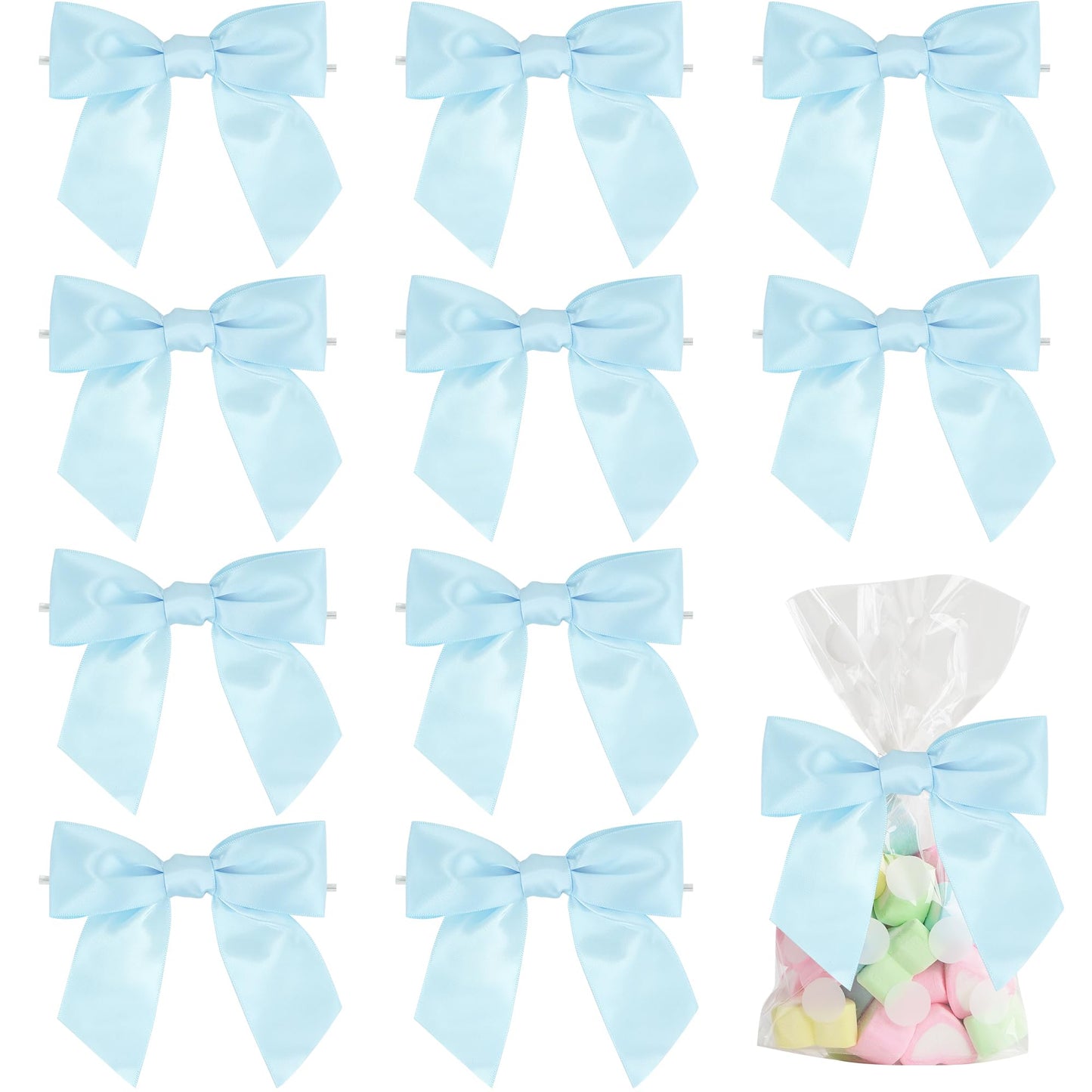 AIMUDI Blue Bows for Baby Shower 4.5" Pre-Tied Baby Blue Bows with Twist Ties Light Blue Ribbon Bows for Crafts Premade Bows for Gift Wrap Christmas Tree Wedding Decor Gender Reveal Party - 36 PCs