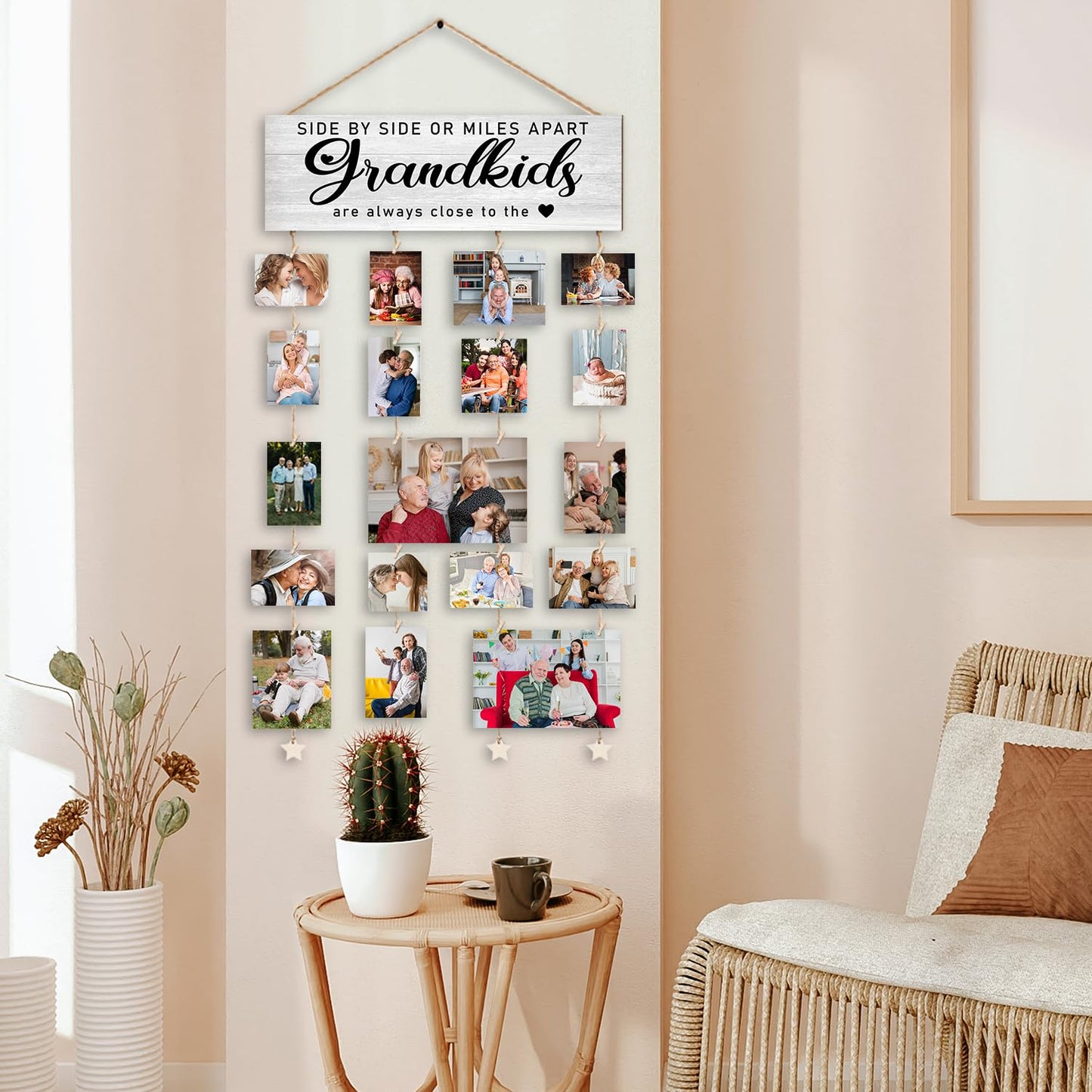 Orchroma Grandma Gifts,Grandkids Picture Frames Collage Wall Decor,Grandchildren Photo Board,Hanging Photo Display with Clips,Side by Side or Miles Apart Grandkids,Home Living Room Bedroom Decor