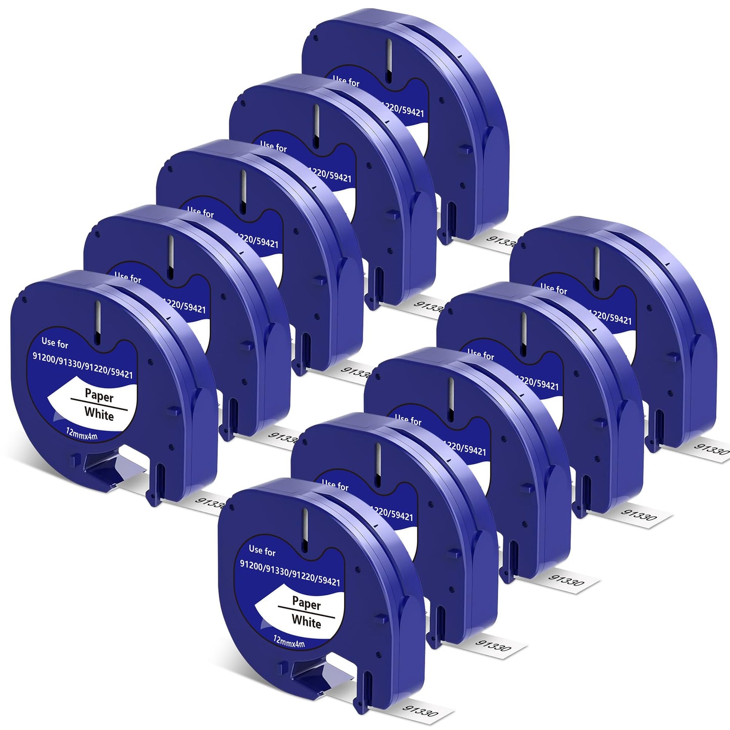 JOJOME 10-Pack Paper Black on White Tape Compatible for DYMO Label Maker Refills 91330, Compatible for Letratag LT-100T LT-100H Refills, 1/2 inch x 13 feet (12mm x 4m)