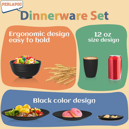 Wheat Straw Dinnerware Set 40-Piece Service for 8 Unbreakable Dishes Set Plates and Bowls Sets Drinking Glasses Microwave Safe Dish Set Lightweight Dinnerware Set for Home & Kitchen - Yellow