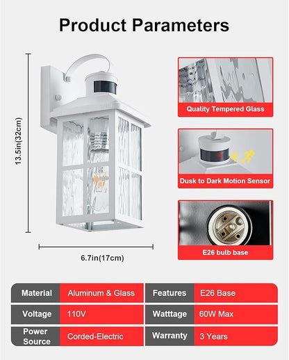 Porch Lights Outdoor with Remote Control: 2 Pack Motion Sensor Exterior Lighting Fixtures Intelligent 3 Lighting Modes Outdoor Wall Lights Sconce Lights for House Patio Front Door Garage