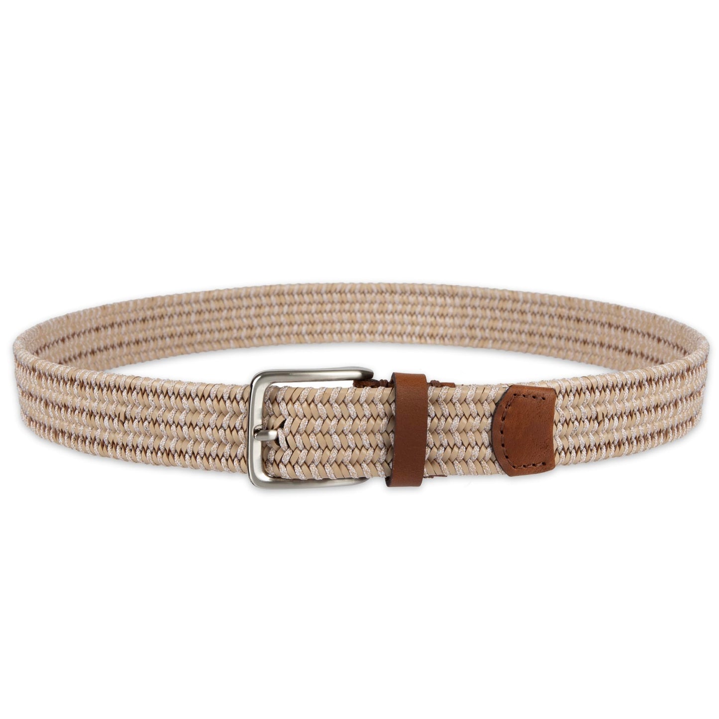 Haggar Men's Mixed Media Fabric Braid Belt, Khaki, Large