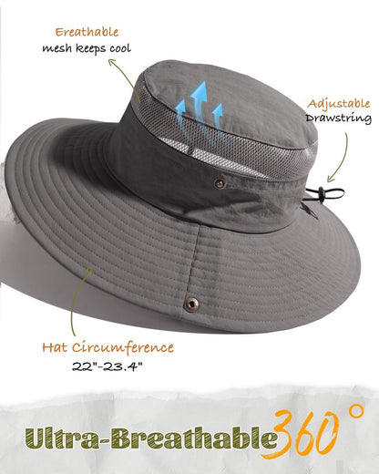 Sun Hats for Men Women Breathable Wide Brim Fishing Hat Hiking Summer UV Protection Bucket Hats UPF 80+ Dark Grey
