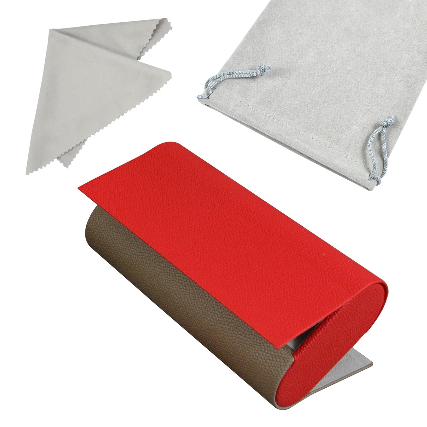 MBQBBBZ Double Glasses Case Hard Shell,Double Sunglasses Case & Double Eyeglass Case with Cleaning Cloth & Storage Pouch (Red-Gray)