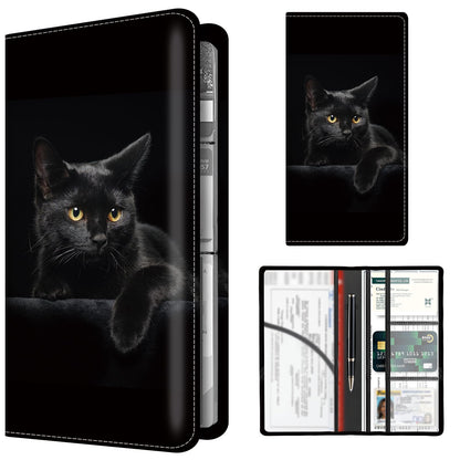 BAUCIWLD Premium Car Registration and Insurance Card Holder, Cute PU Leather Car Document Holder, Vehicle Glove Box Car Organizer with Magnetic Closure for Driver License, Cards Black Cats