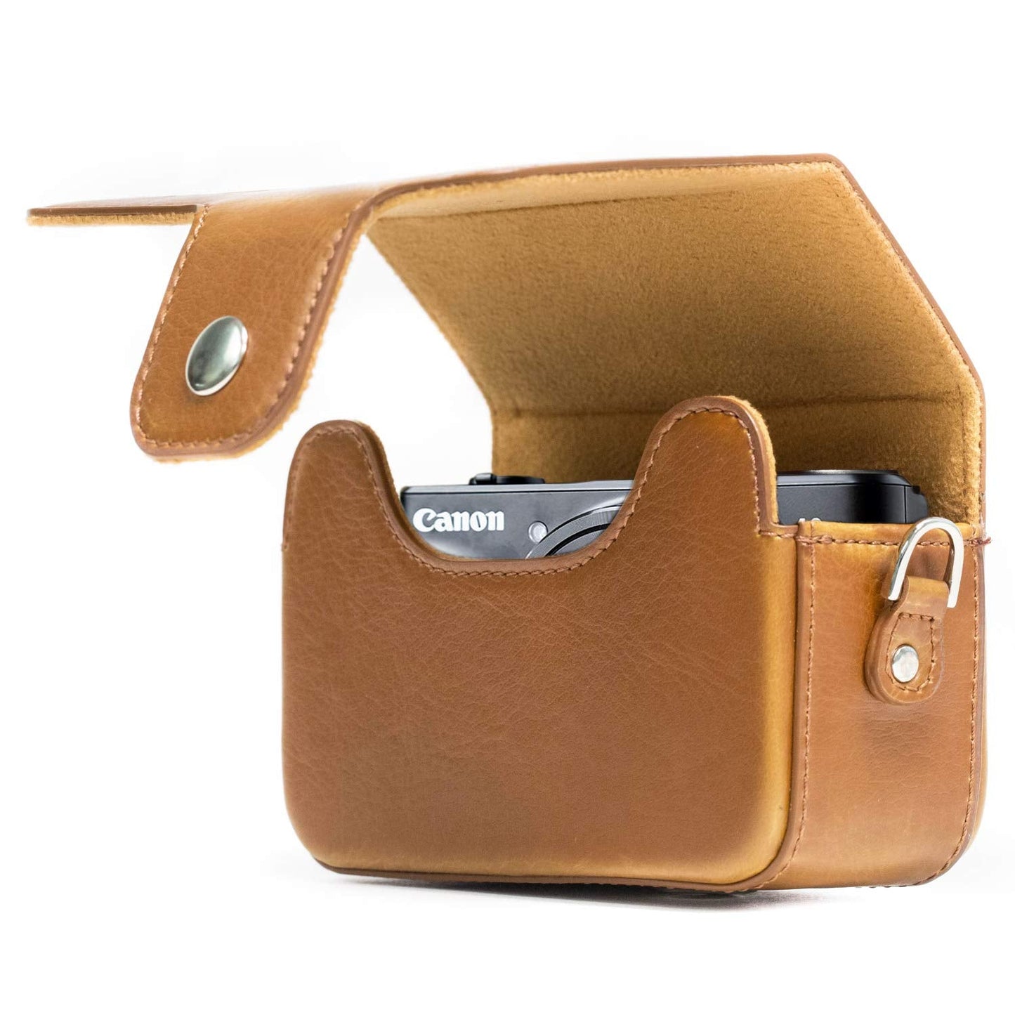 MegaGear Leather Camera Case with Strap Compatible with Canon PowerShot SX740 HS, SX730 HS, Light Brown