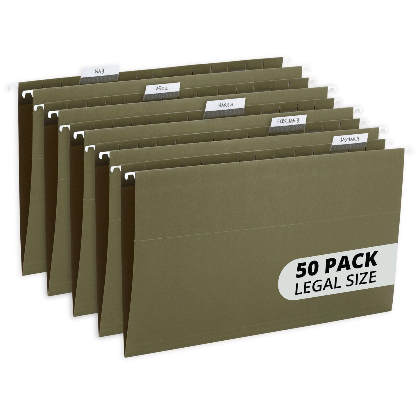 Blue Summit Supplies 50 Legal Size Hanging File Folders, 1/5 Cut Adjustable Tabs, 5 Tab Locations, Designed for Legal and Law Office File Organization, Standard Green, 50 Pack, Legal Size
