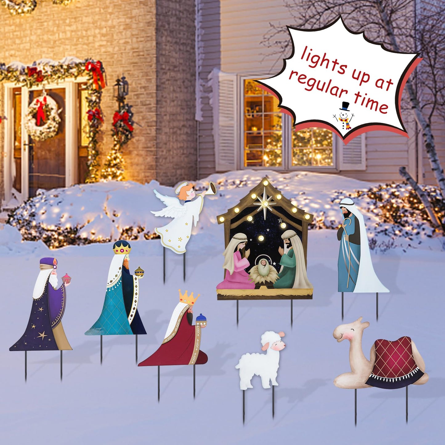 Christmas Yard Sign Decorations Outdoor with LED Lights Christmas Nativity Scene Yard Signs with Metal Stakes for Xmas Holiday Party Lawn Sign Garden Decor Xmas Outdoor Yard Signs