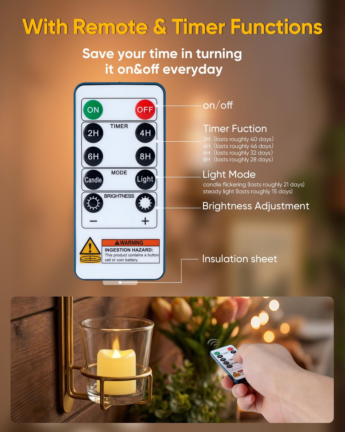 5plots 12-Pack 400+Hours Remote Control Candles, Votive Candles with 2/4/6/8H Timer, Battery Operated Tealights for Party, Table Centerpiece, Home Decor, Halloween, Thanksgiving, Christmas