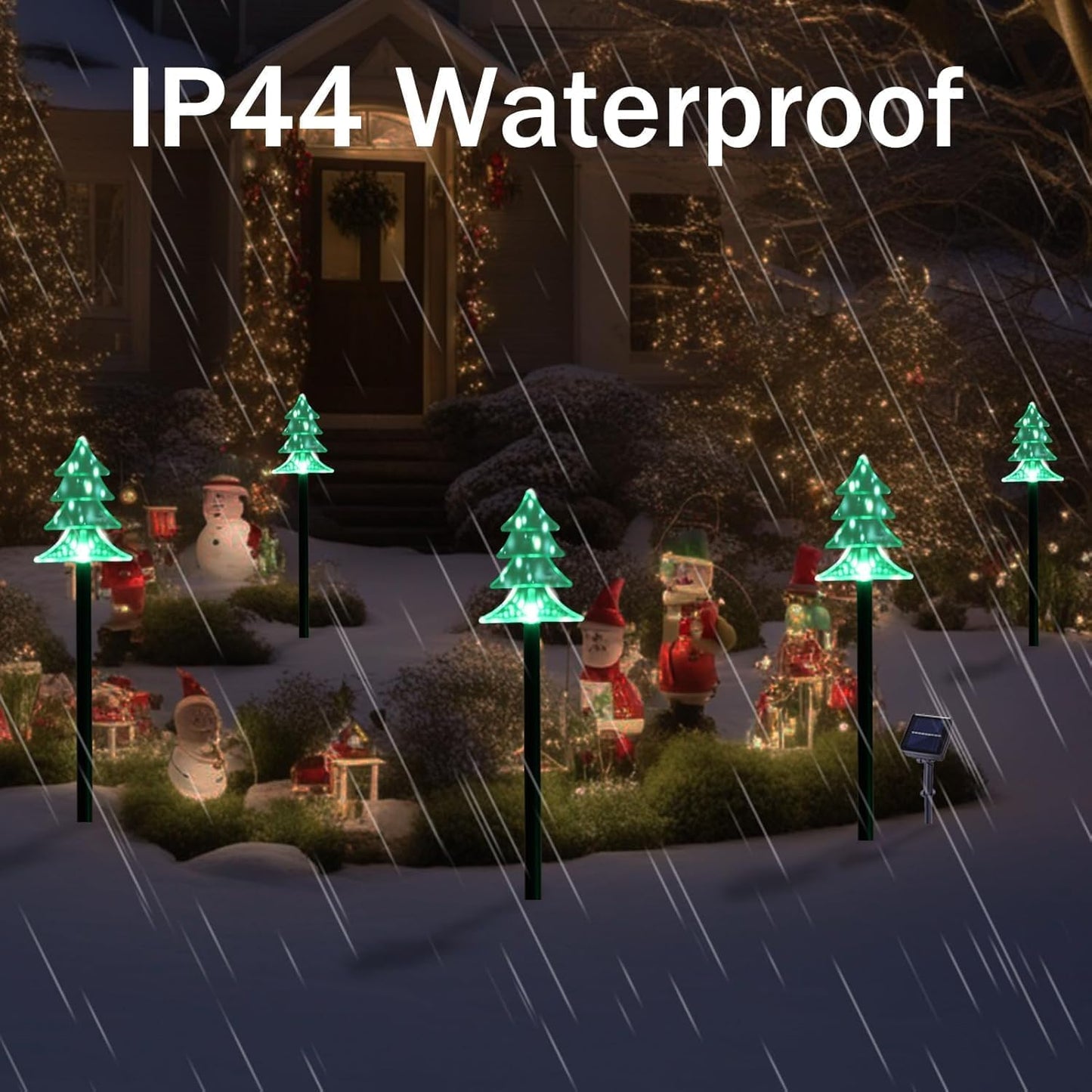 ILLUMINEW Christmas Solar Pathway Lights, Set of 5 Waterproof Landscape Christmas Lights, Stake Decorations, LED Yard Lawn Patio Walkway Decor