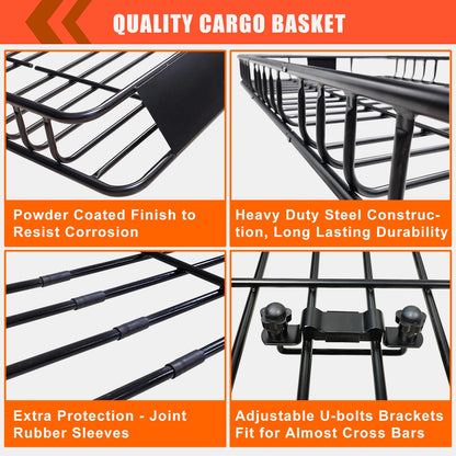 MeeFar Roof Rack Carrier Basket Universal Rooftop 65" X 39" X 6" Large Size Roof Rack + Waterproof Bag 20 Cubic Feet (51" 40" 17"), and Cargo Net with Attachment Hooks, Ratchet Straps