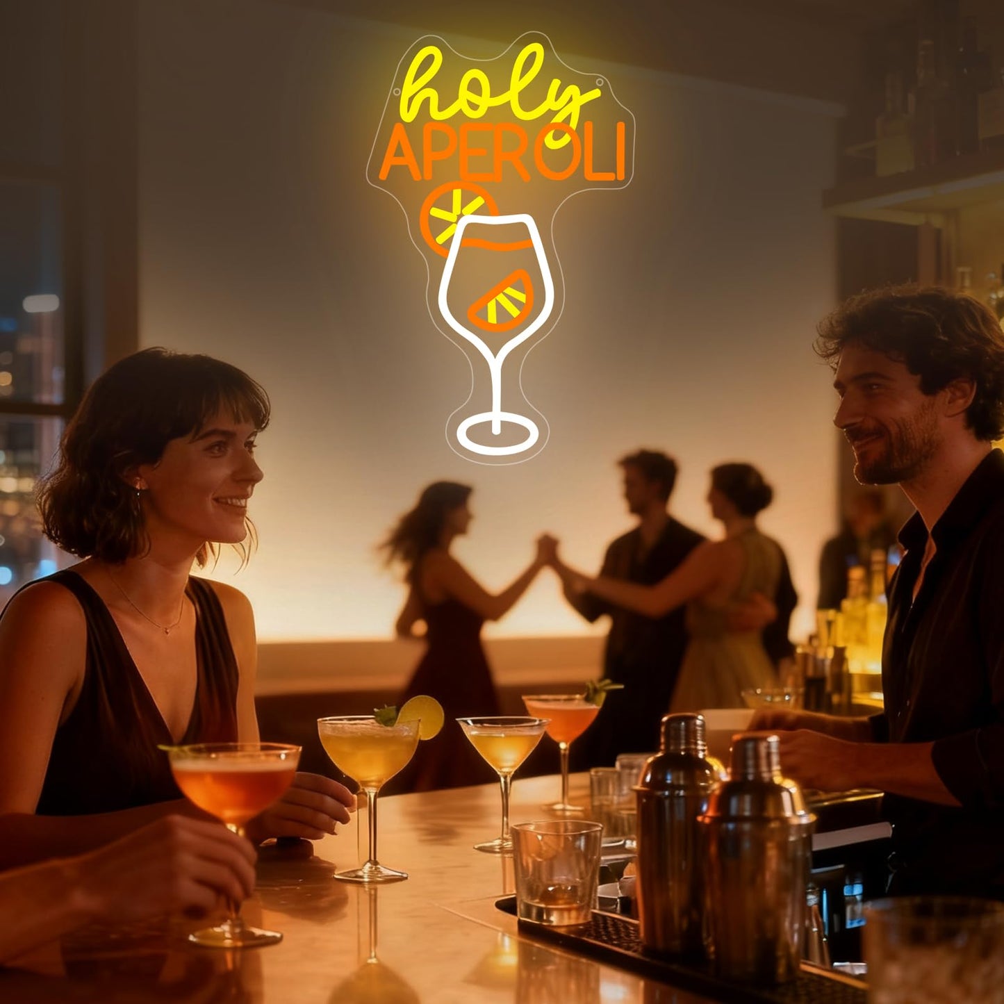 Holy Aperoli Spritz Cocktail Neon Sign, Cocktail Led Neon Light for Home Bar Club Party Man Cave Wall Decor, Dimmable USB Powered Signs Gift for Boy Spritz Lover