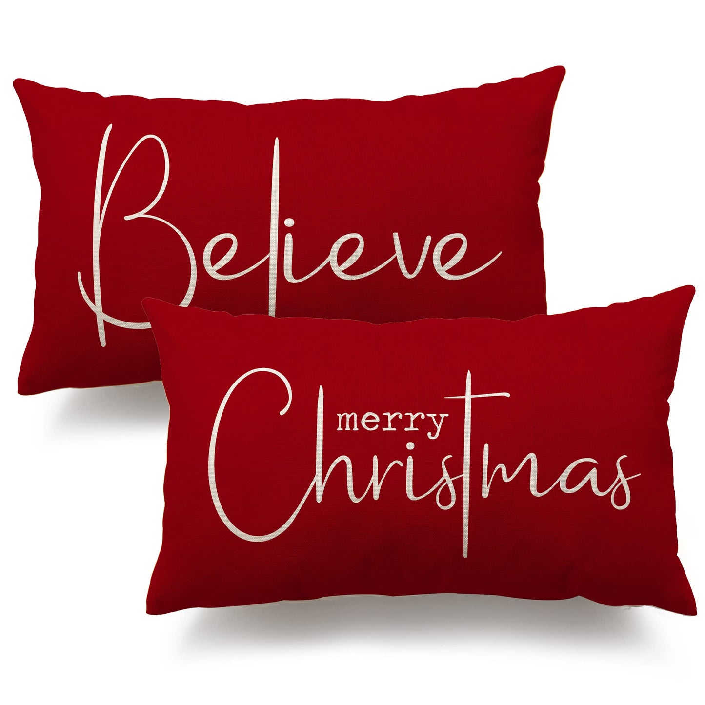 DFXSZ Christmas Throw Pillow Covers 12x20 Inch Set of 2 Merry Christmas Farmhouse Decorations Believe Holiday Decor Throw Cushion Case for Home Couch