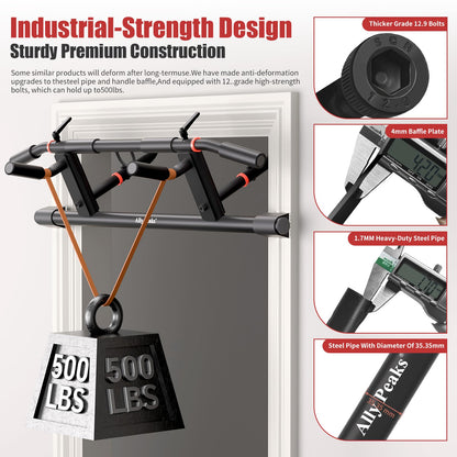 Ally Peaks Pull Up Bar for Doorway,Adjustable Handle Width Pullup Bar with 2Pcs Exercise Resistance Bands,New 2026 Upgraded At Home Workout Equipment Chin Up Bar,Multiple Original U.S. Patents