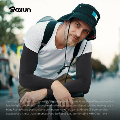 ROXUN 2 Pairs Arm Sleeves, Cooling UV Sun Protection Sports Compression for Men/Women Black+Navy
