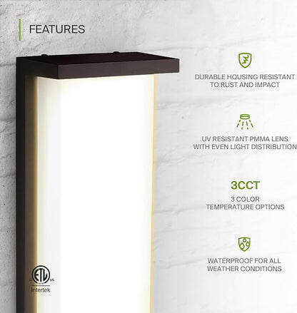 ASD LED 14" Outdoor Wall Light, Front Door House Sconce | 3CCT, Dimmable, Waterproof, ETL Listed | 20W 1900LM 3000-5000K 120V | Exterior Patio Lighting Fixture, Flush Mount Porch Lamp | Black, 4 Pack