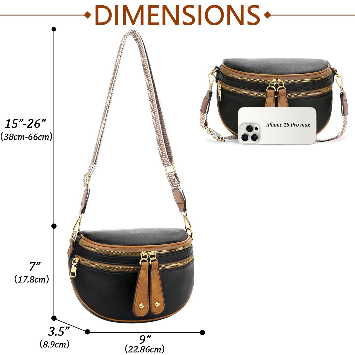 KKXIU Crossbody Sling Bag for Women Trendy Fanny Pack Vegan Leather Chest Bag(Black)