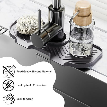 2 Pack Faucet Mat for Kitchen Sink，6° Slope Sink Splash Guard，Splash Guard for