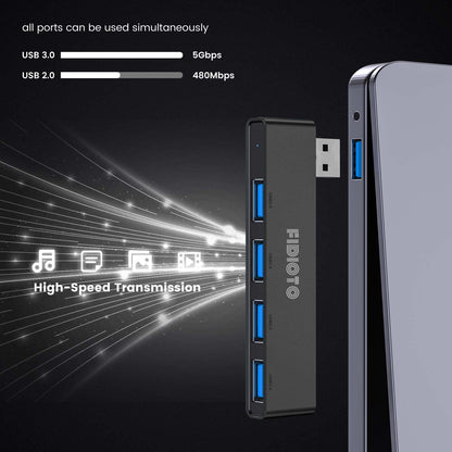 Fidioto USB Hub, 4-Port USB Splitter(1 * 3.0 Hub, 3 * 2.0 Hub) USB Splitter USB Expander for Laptop,Windows PC,Mac,Printer,Flash Drive,Mobile HDD, Notebook PC