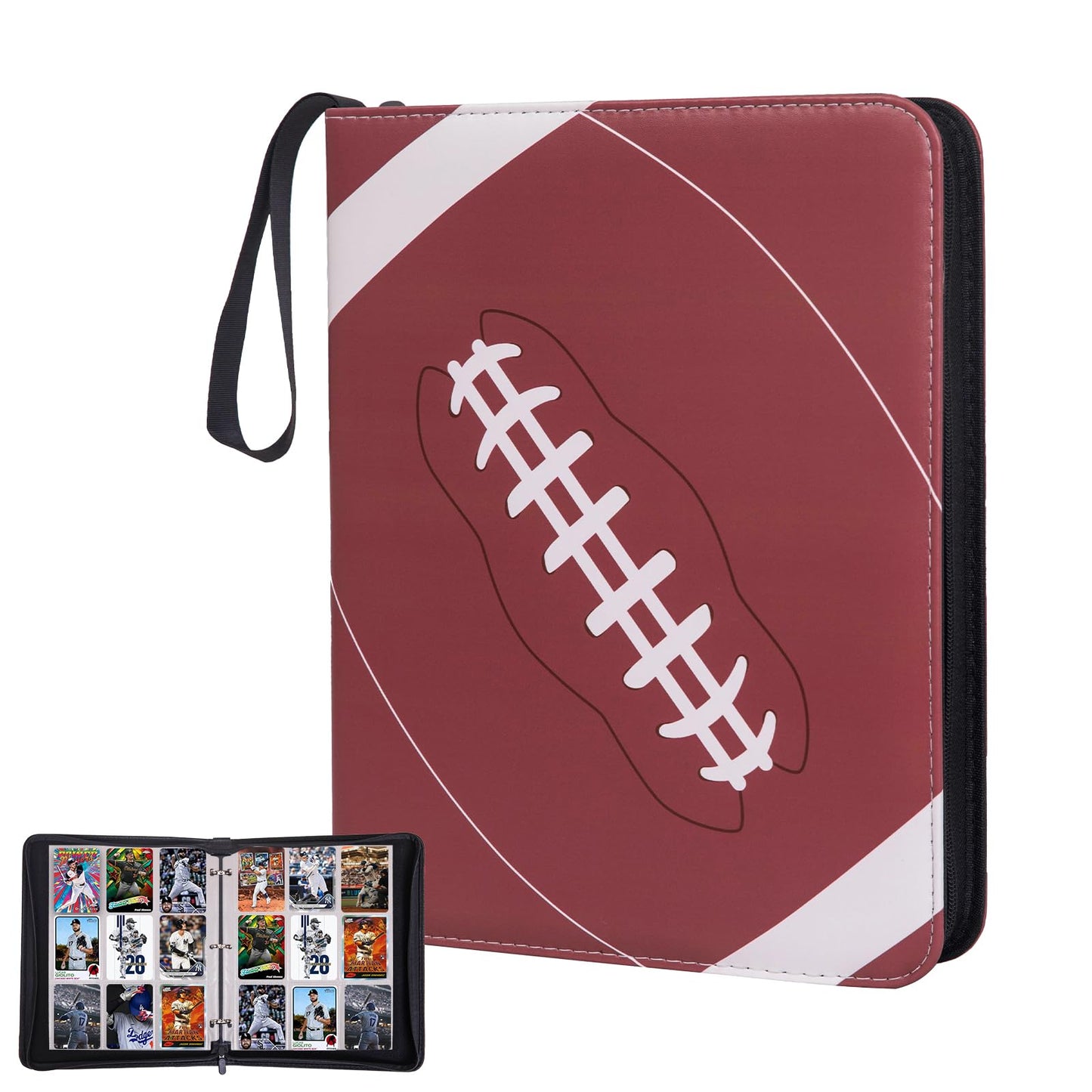 Card Binder 9 Pocket - Football Trading Card Binder Fits 990 Cards With 55 Removable Sleeves, Double Sided Pocket Zipper Card Binder for MTC, TCG, Game Cards, Sports Cards