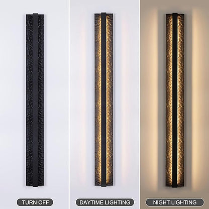 LamQee 39.4" Long Outdoor Modern LED Wall Light 3000K 2000LM, Hammered Wrought Iron and Aluminum, Linear Exterior Lighting Fixtures Wall Mount Waterproof Outside Sconce for House Porch Patio Garage