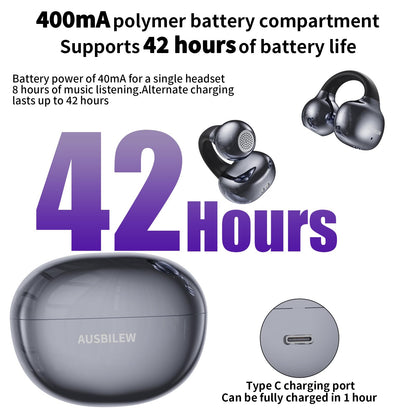 Ausbilew Headphones Wireless Earbuds IPX6 Waterproof Ear Buds,Touch Control Bone Conduction Headphones air Conduction Stereo with 11mm Driver 42 Hours Playback time,for Fitness/Sports/Home