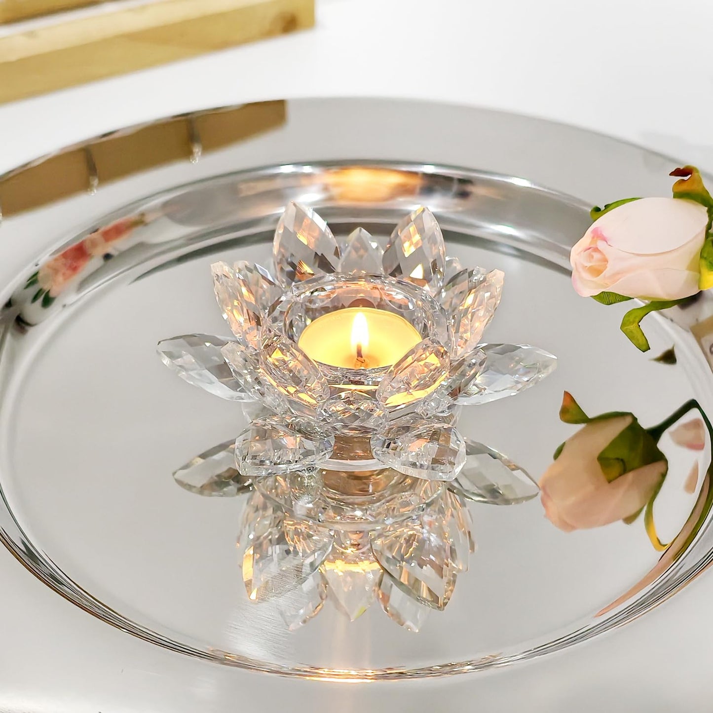 Crystal Lotus Tealight Candle Holders, 2 Packs, K9 Crystal Material, Candlestick Decor, Christmas Home Decoration