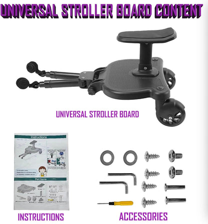 VLIEOVHN Universal Toddlers Stroller Board Kids Buggy Pushchair Jogger Travel Pram Buggy Board 2in1 Detachable Seat Or Stand Ride-on Connector Pram Accessories