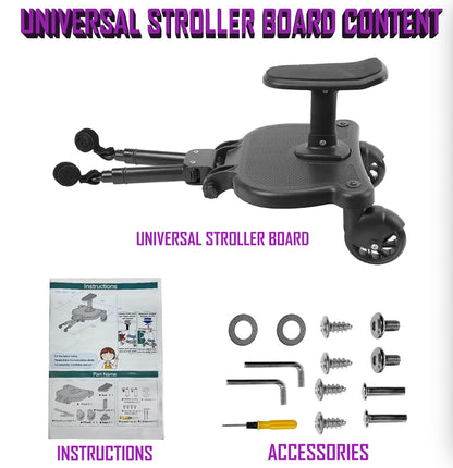 VLIEOVHN Universal Toddlers Stroller Board Kids Buggy Pushchair Jogger Travel Pram Buggy Board 2in1 Detachable Seat Or Stand Ride-on Connector Pram Accessories