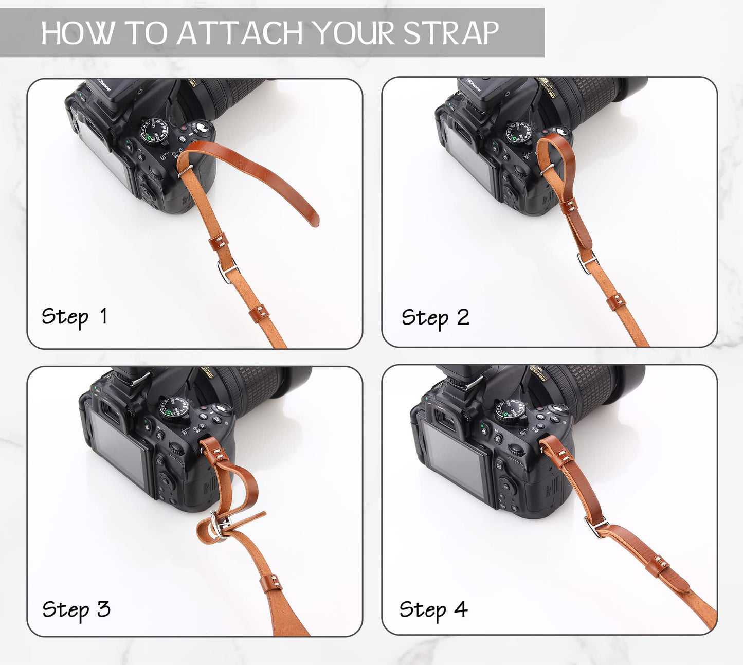 MY MEMORY Handmade Genuine Leather Camera Strap,Adjustable Camera Neck Shoulder Strap for All SLR and DSLR-Brown