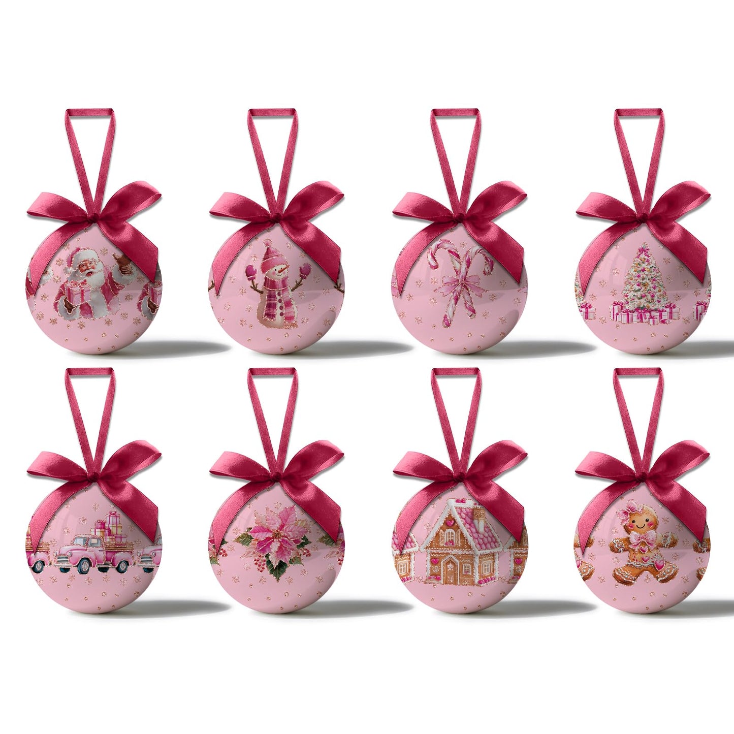 Pink Christmas Decor - Pink Christmas Tree Decorations Snowman Santa Candy Hanging Ornaments Balls, Cute Decorations Ball 2.36 Inch for Xmas Tree Party Home Holiday，Xmas Gifts Set of 16Pcs